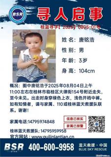 【寻人启事】图中唐铭浩于2025年08月04日上午11:00左右在桂林市临桂区大律街154号附近走失 - 鹤岗28生活网 hegang.28life.com